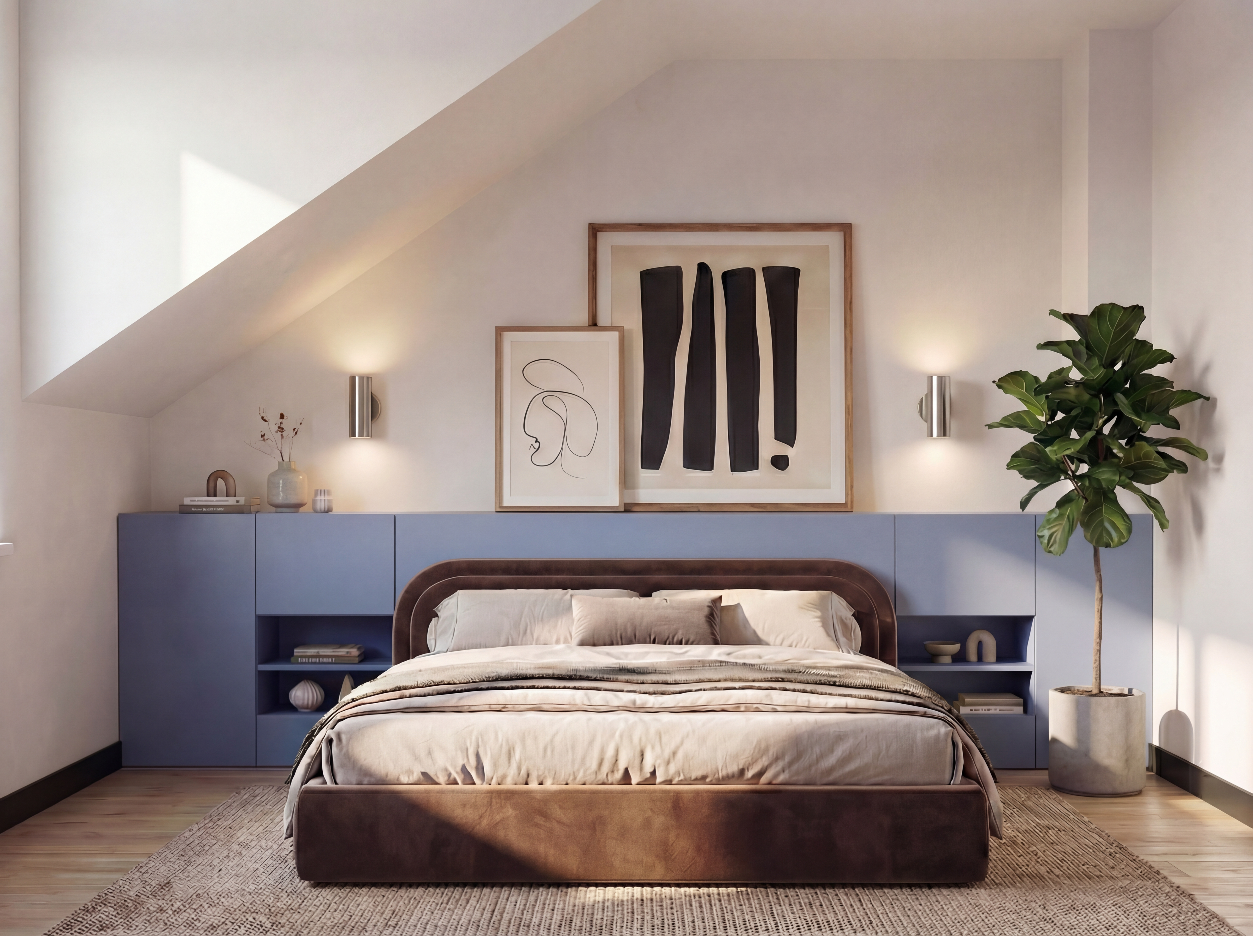 Sypialnia niebiesko brązowa